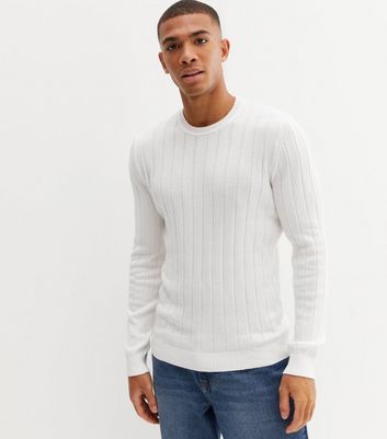 Mens white 2025 ribbed jumper