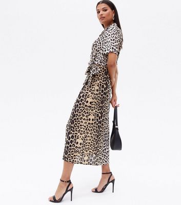 Cameo Rose Brown Leopard Print Midi Wrap Dress New Look