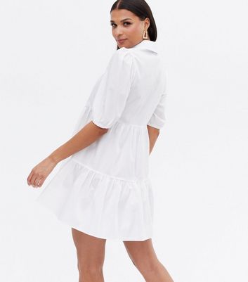 Cameo Rose White Poplin Mini Smock Shirt Dress New Look