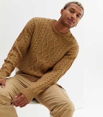 Camel Cable Knit Relaxed Fit Jumper