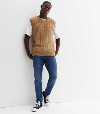 Camel Cable Knit Relaxed Fit Vest Jumper