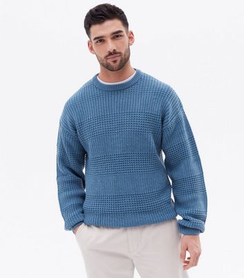 Pale Blue Stitch Stripe Relaxed Fit Jumper | New Look