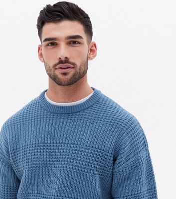 Pale Blue Stitch Stripe Relaxed Fit Jumper | New Look