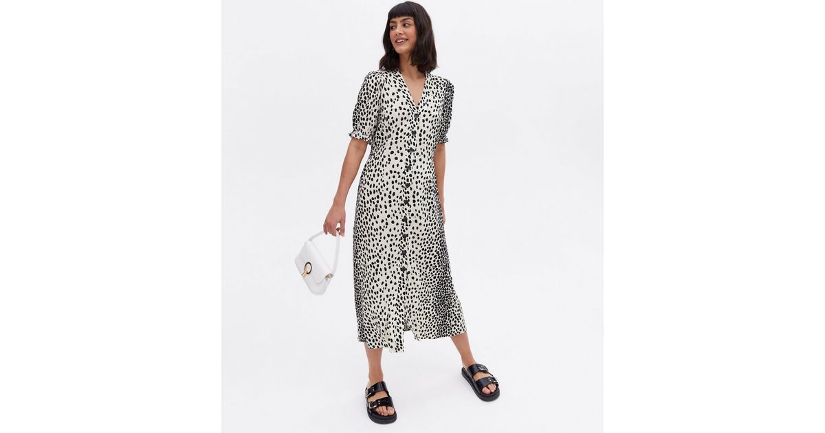 White Animal Print Jersey Midi Shirt Dress New Look