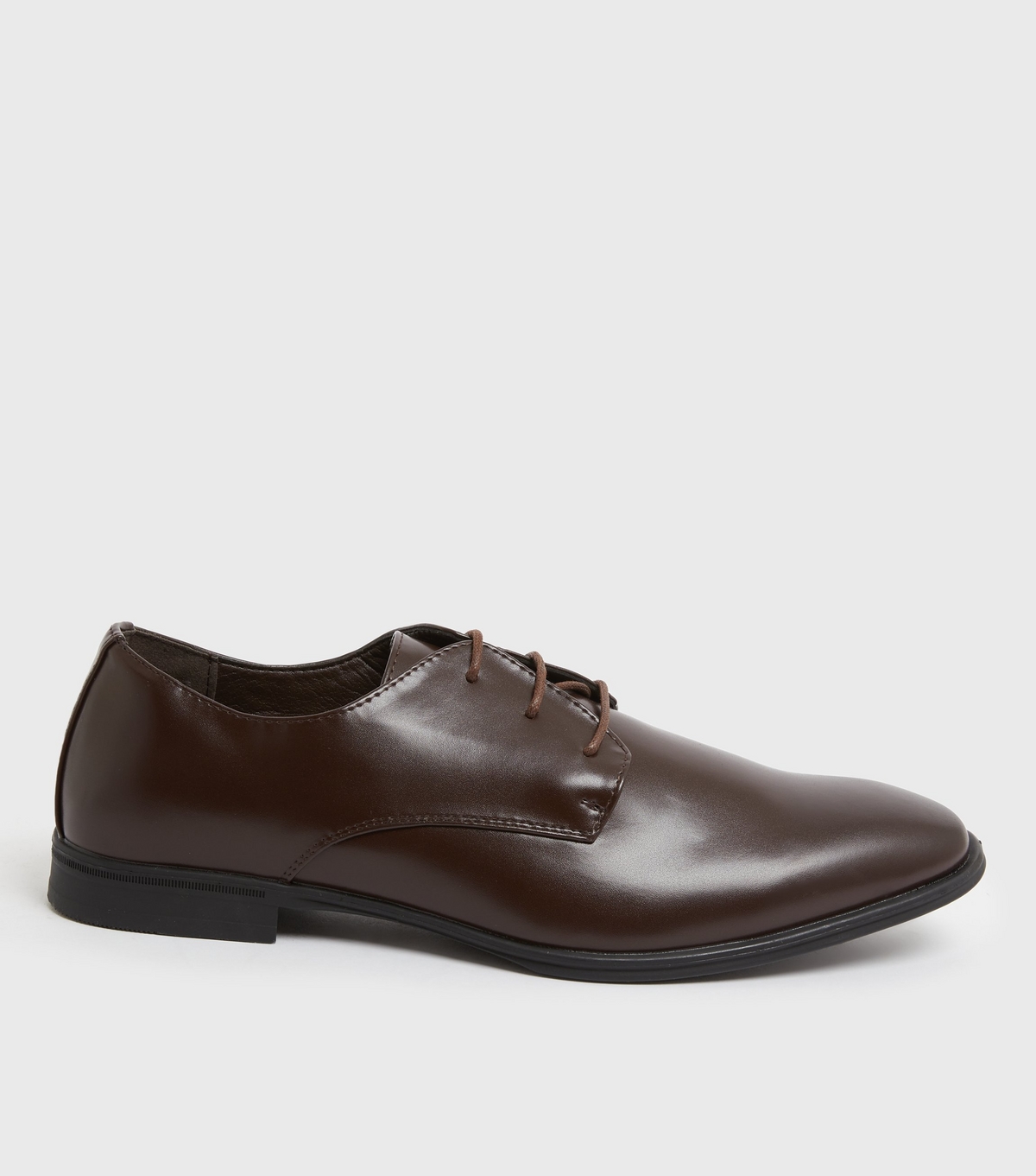 Men's Dark Brown Leather-Look Derby Shoes New Look