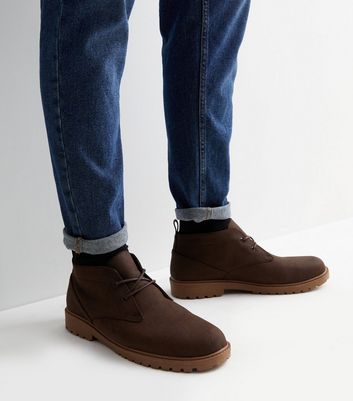 Dark Brown Lace Up Chunky Desert Boots New Look