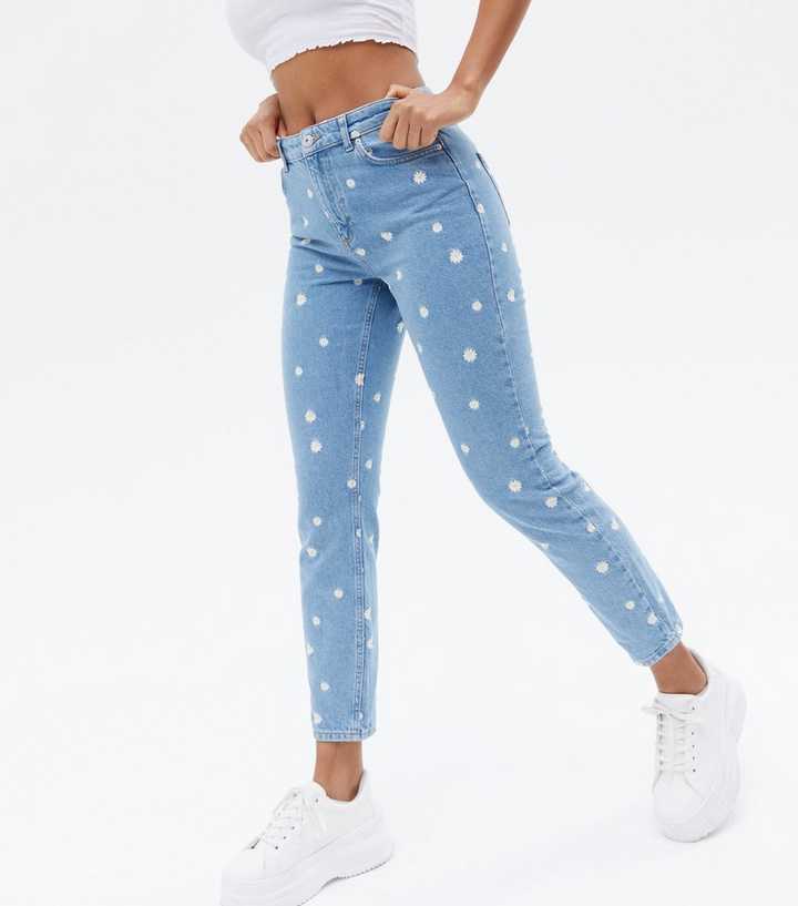 ONLY Pale Blue Daisy Embroidered Jeans | Look