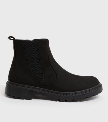 Black Suedette Chunky Chelsea Boots