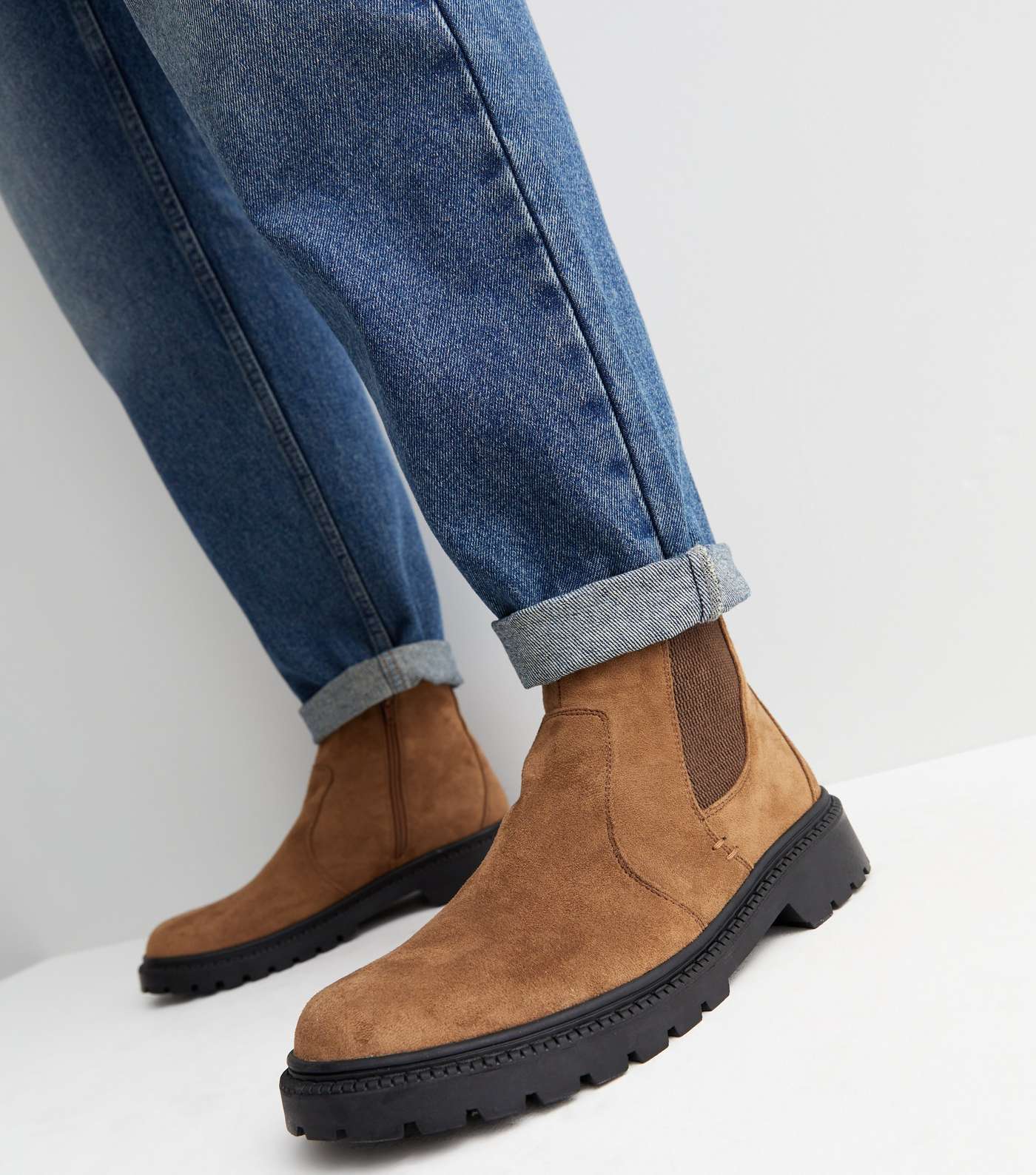 Tan Suedette Chunky Chelsea Boots Image 2