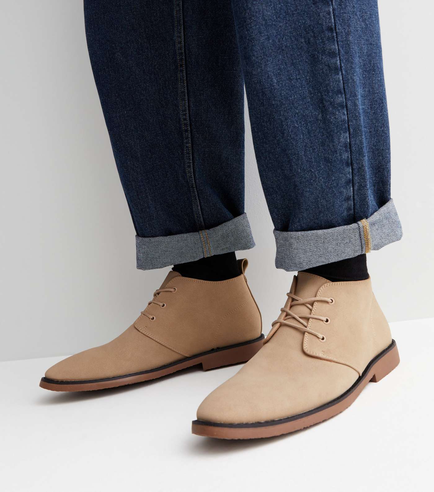Stone Suedette Lace Up Desert Boots Image 2