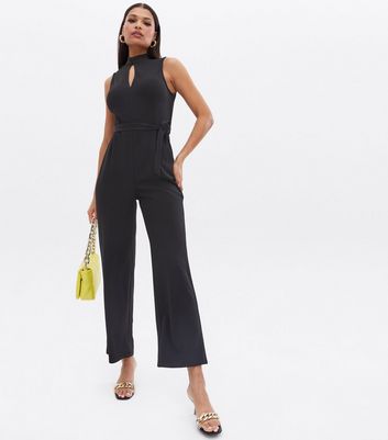 black cropped wide leg jumpsuit