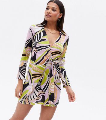 Black Swirl Tie Side Mini Wrap Shirt 