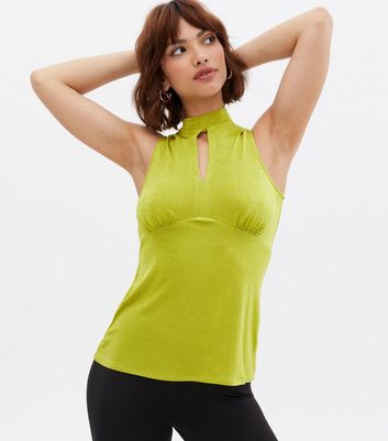 Light Green Keyhole Sleeveless Halter Top New Look