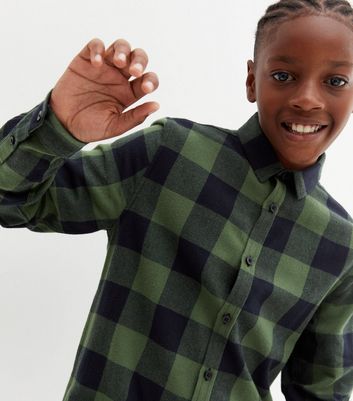 Boys Green Check Long Sleeve Shirt