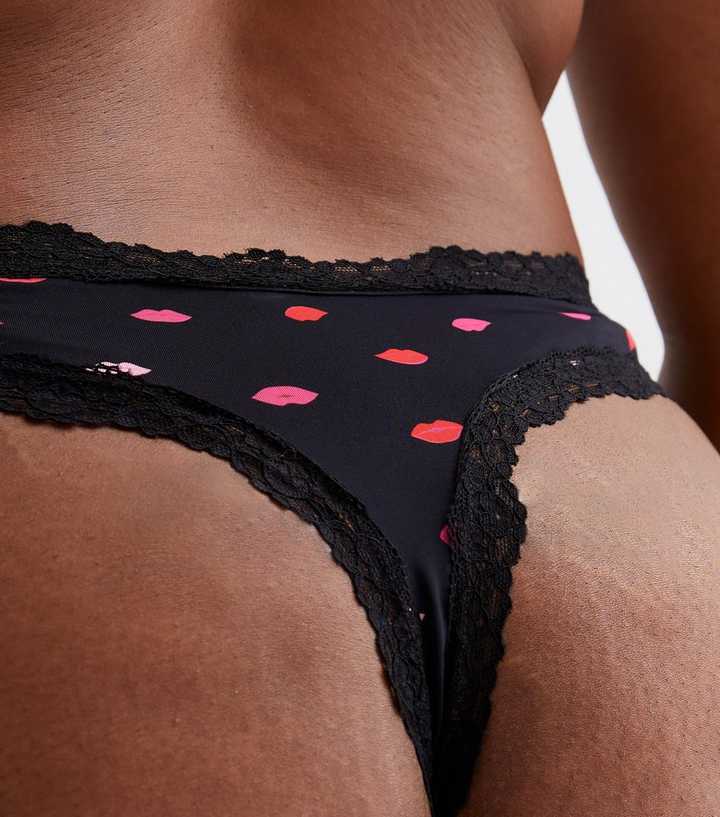 New Look 3 pack lace thong in black