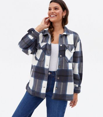 navy check shacket