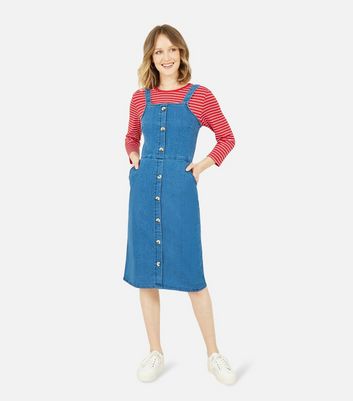 Click to view product details and reviews for Yumi Blue Denim Square Neck Pinafore Dress New Look.