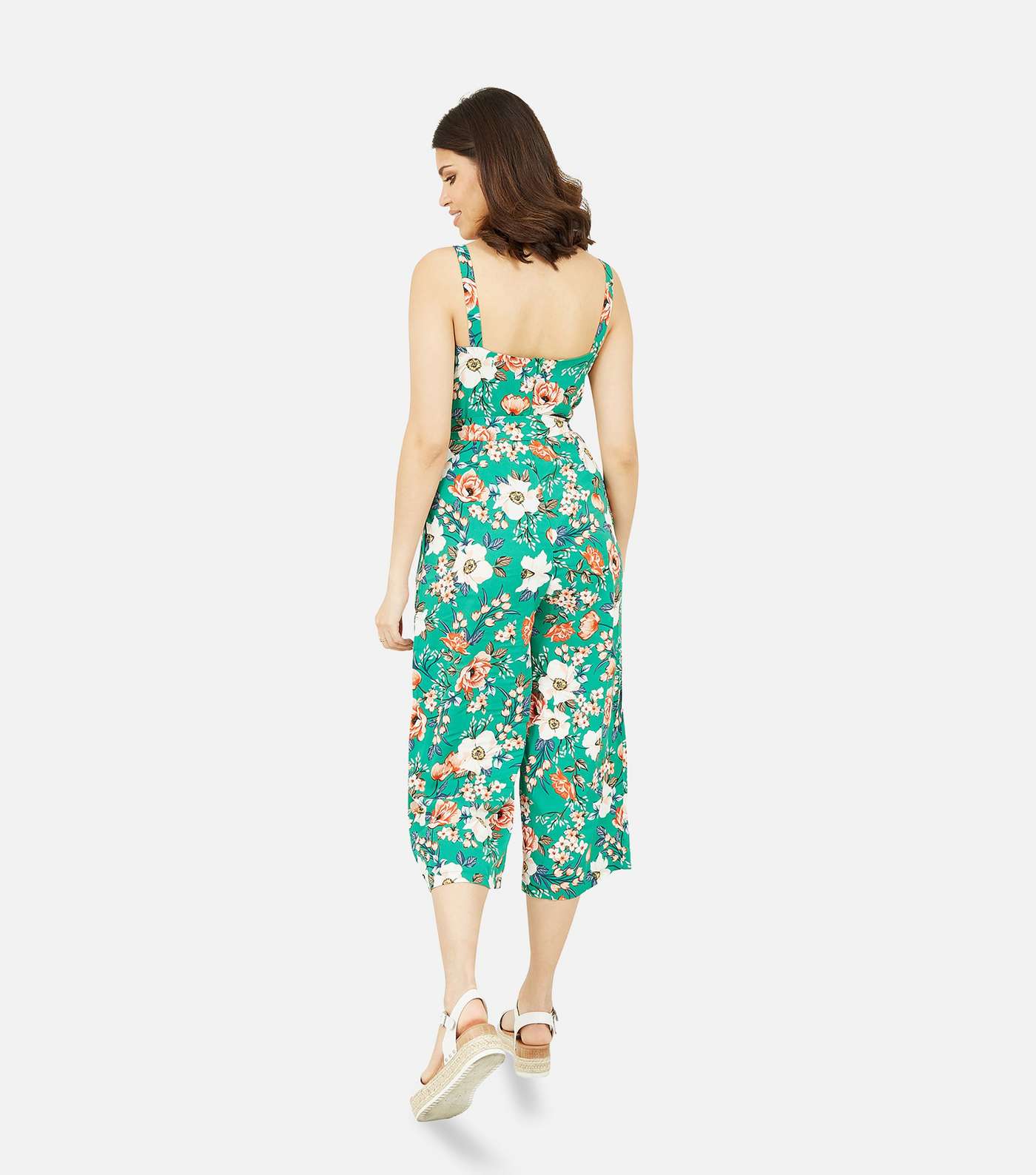 Mela Green Floral Belted Wide Leg Crop Jumpsuit Image 4
