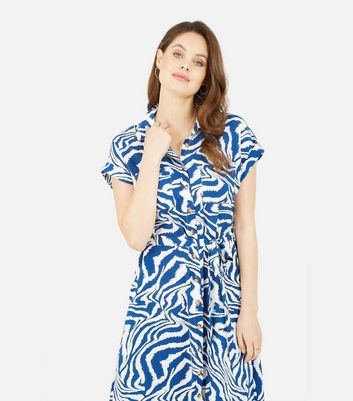 Damen Bekleidung Yumi Bright Blue Zebra Print Midi Shirt Dress