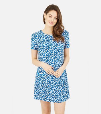 Yumi Bright Blue Ditsy Floral Mini Tunic Dress New Look