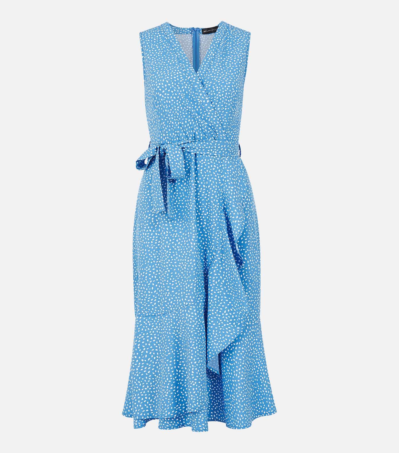 Mela Pale Blue Abstract Midi Wrap Dress Image 5