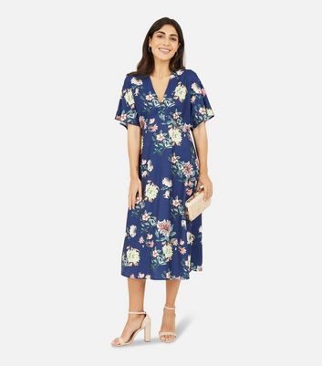 Click to view product details and reviews for Yumi Navy Floral V Neck Midi Dress New Look.