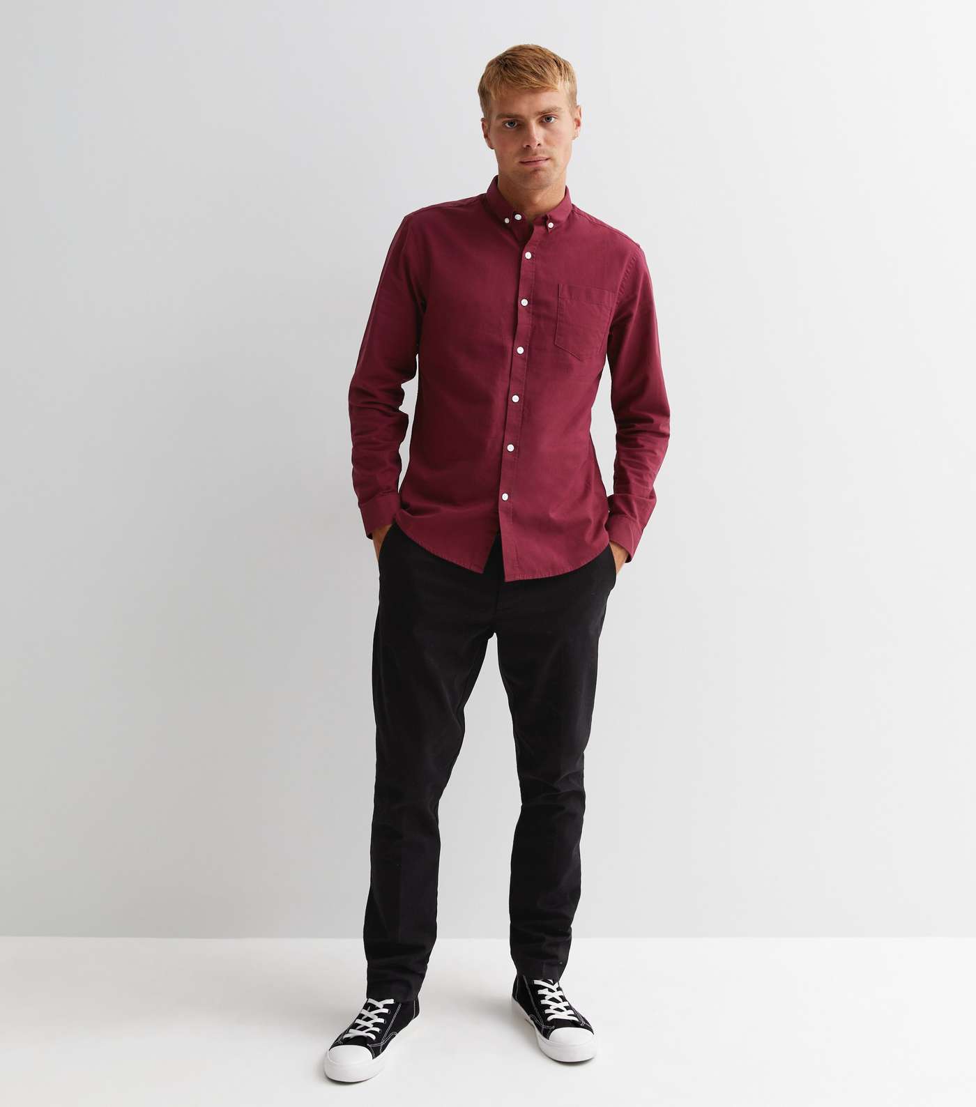 Burgundy Long Sleeve Pocket Front Oxford Shirt Image 3