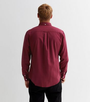 Men's Burgundy Long Sleeve Pocket Front Oxford Shirt New Look