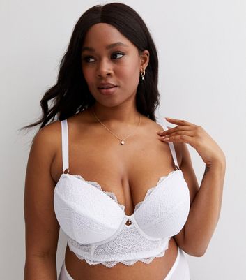 Curves White Scallop Lace Plunge Bra New Look