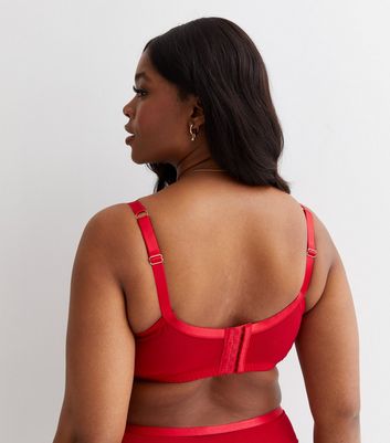 Curves Red Scallop Lace Plunge Bra New Look