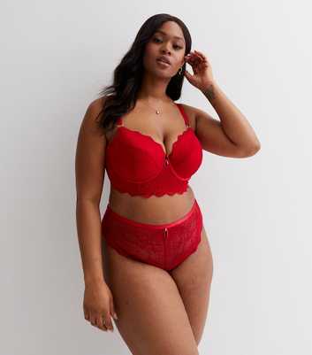 Curves Red Floral Lace High Waist Thong