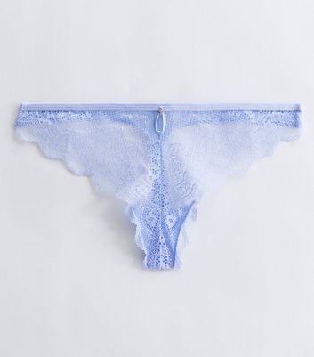 Pale Blue Lace Diamante Thong New Look