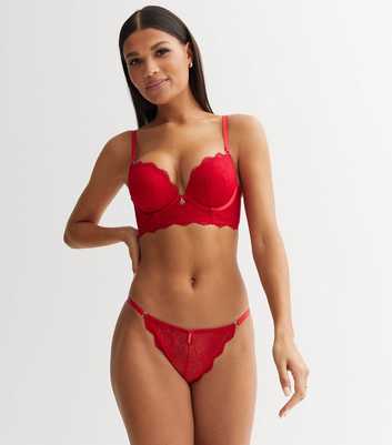 Red Floral Lace Diamanté High Leg Briefs