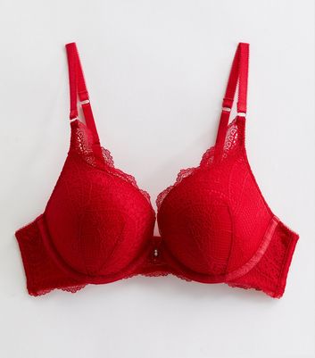 Red Floral Lace Diamante Boost Bra New Look