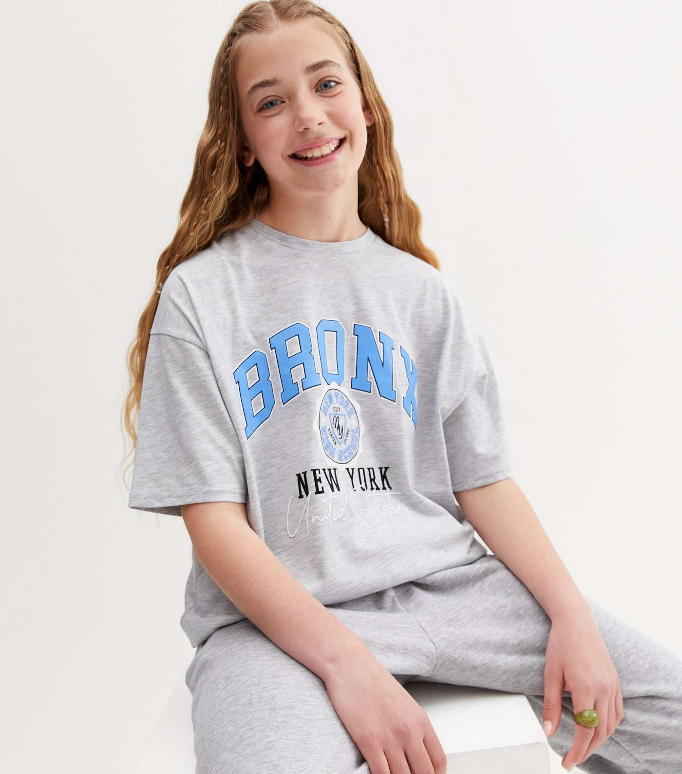 Girls Light Grey Bronx Logo Long Oversized T-Shirt Image 2