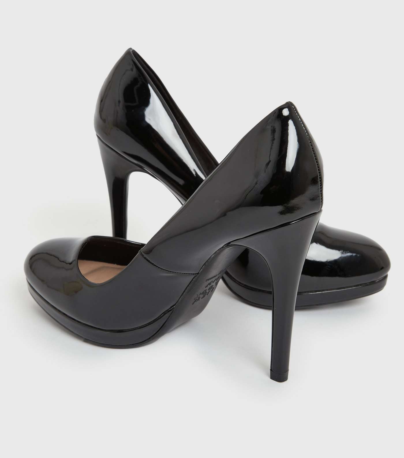 Black Patent Round Platform Stiletto Heel Court Shoes Image 4