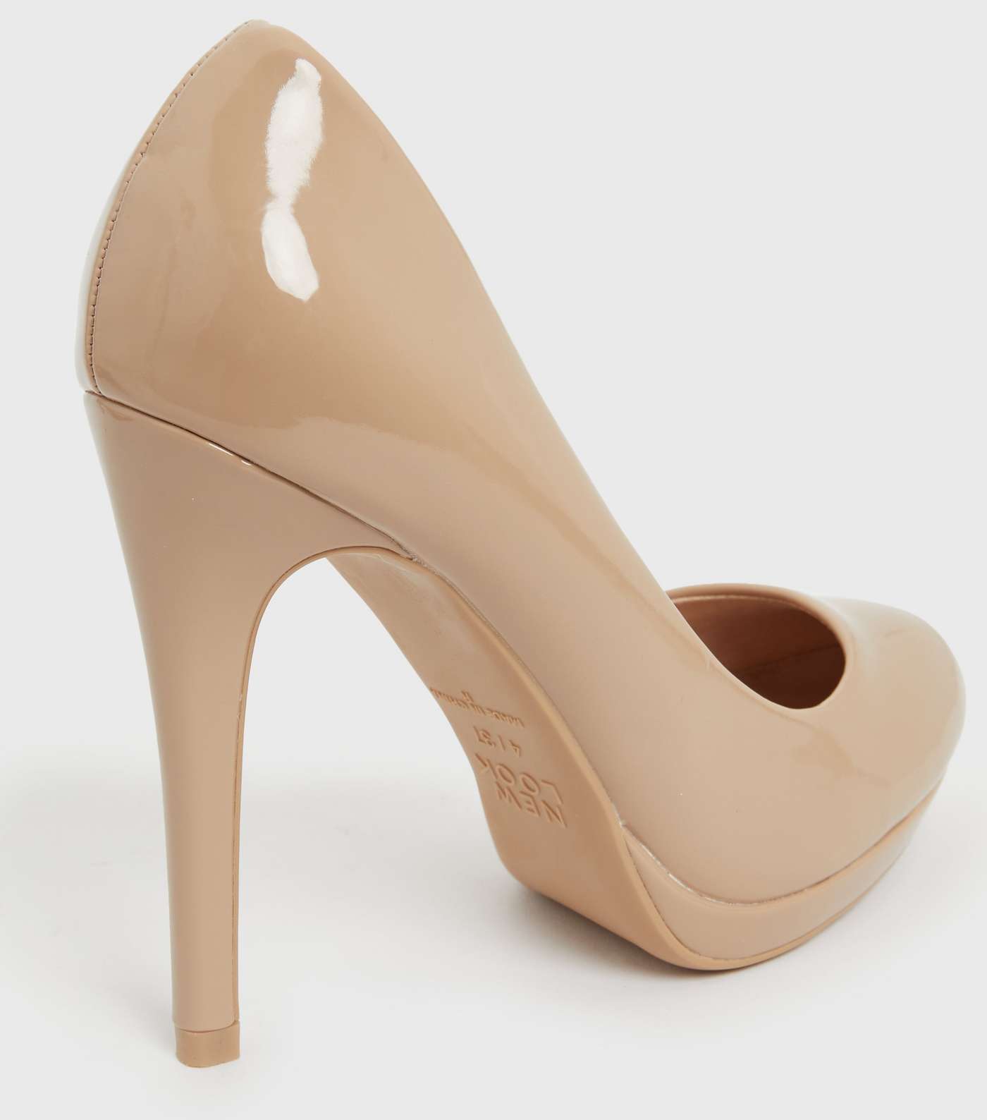 Camel Patent Round Platform Stiletto Heel Court Shoes Image 4