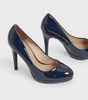 Navy round shop toe heels