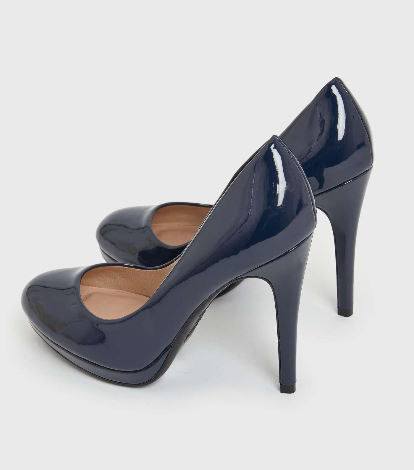 Navy Patent Round Platform Stiletto Heel Court Shoes Image 4