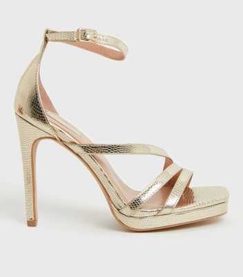 Little Mistress Gold Faux Snake Strappy Stiletto Heel Sandals