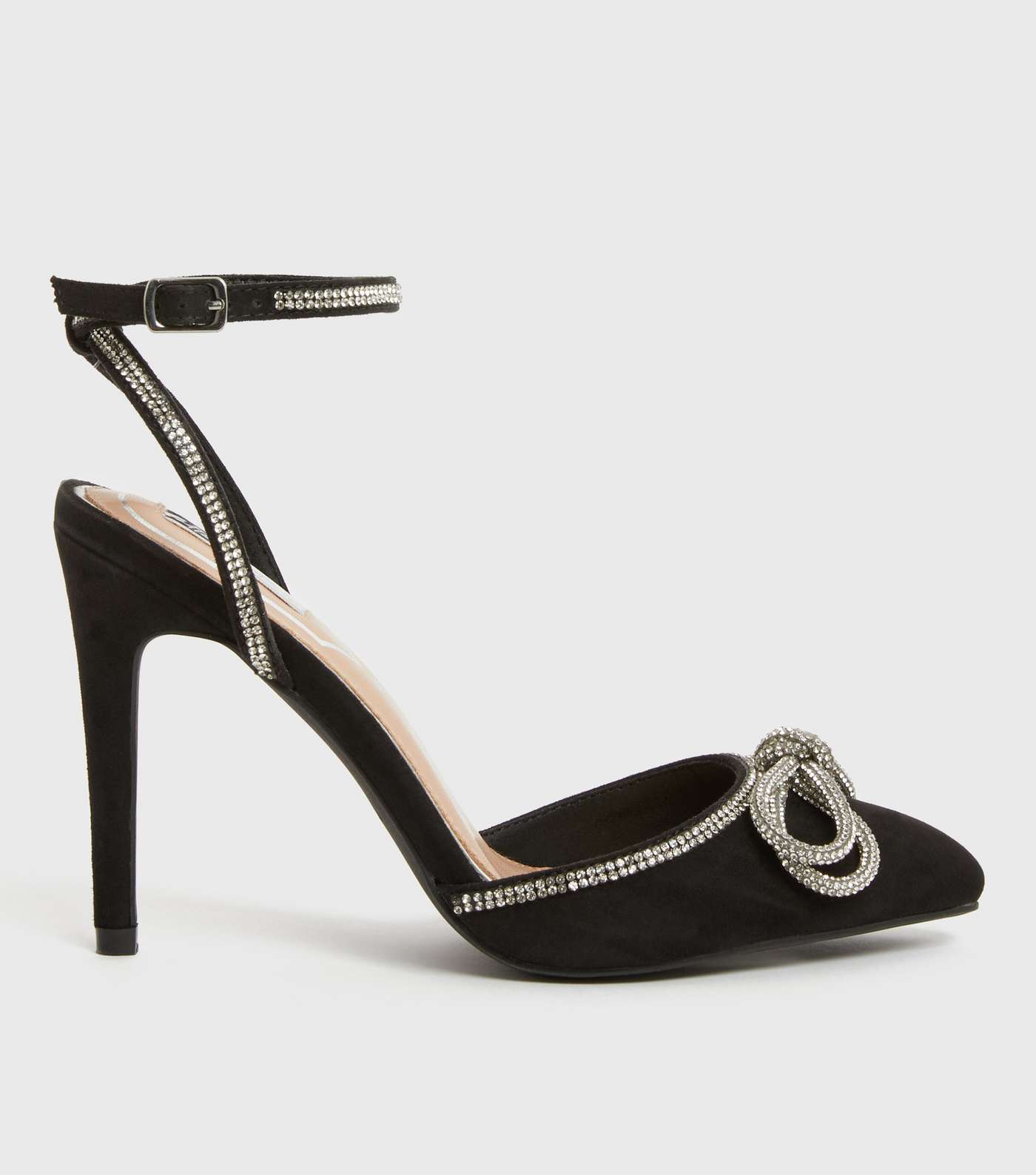 Little Mistress Black Diamanté Stiletto Heel Court Shoes