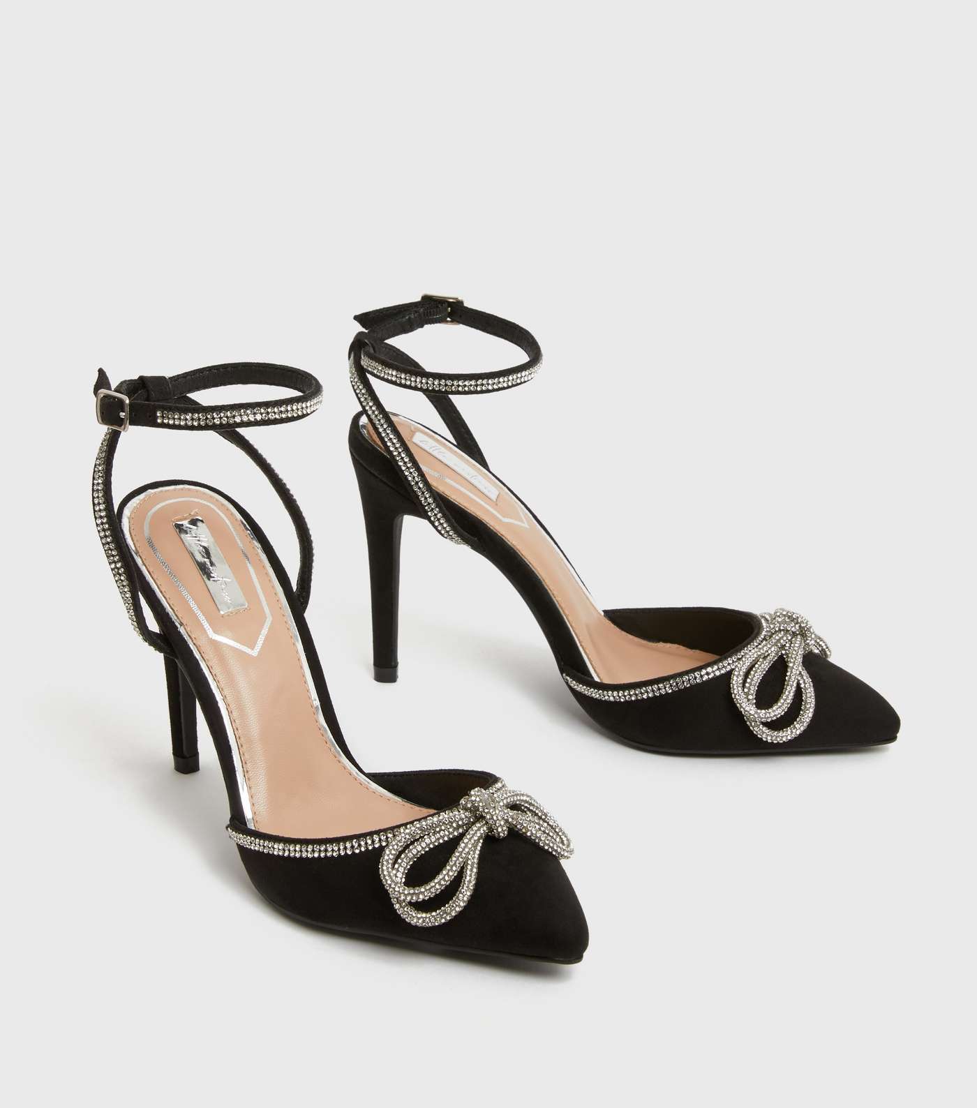 Little Mistress Black Diamanté Stiletto Heel Court Shoes Image 3