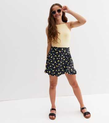 Girls Black Floral Lemon Swim Skirt