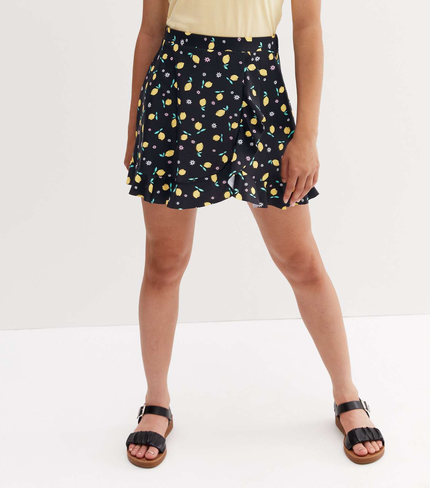 Girls Black Floral Lemon Swim Skirt Image 2