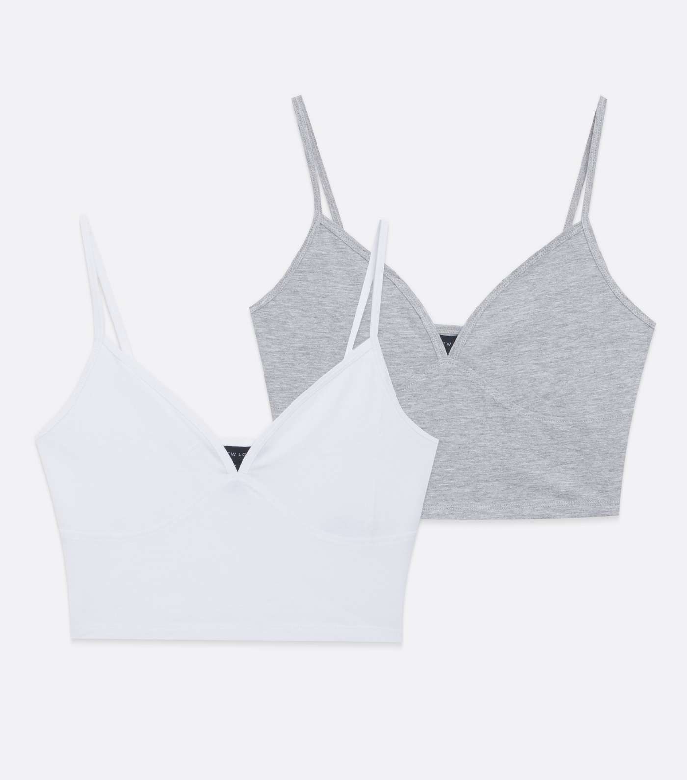 2 Pack Grey Marl and White Bralettes Image 5