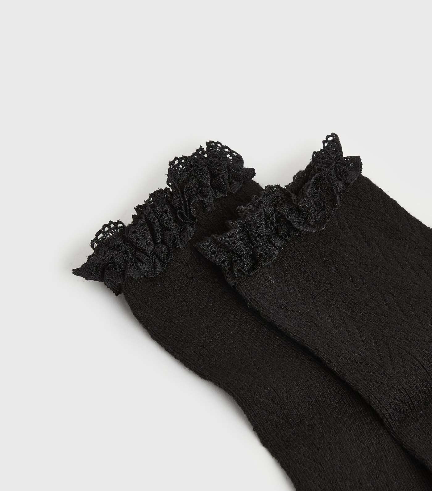 Black Cable Knit Frill Socks Image 2