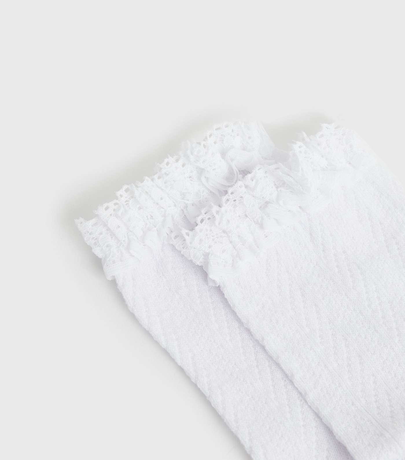 White Cable Knit Frill Socks Image 2