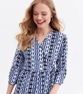 Click to view product details and reviews for Blue Vanilla Blue Geometric Tiered Wrap Smock Dress New Look.