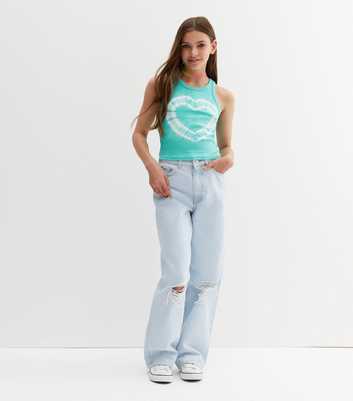 Girls Blue Tie Dye Heart Racer Vest