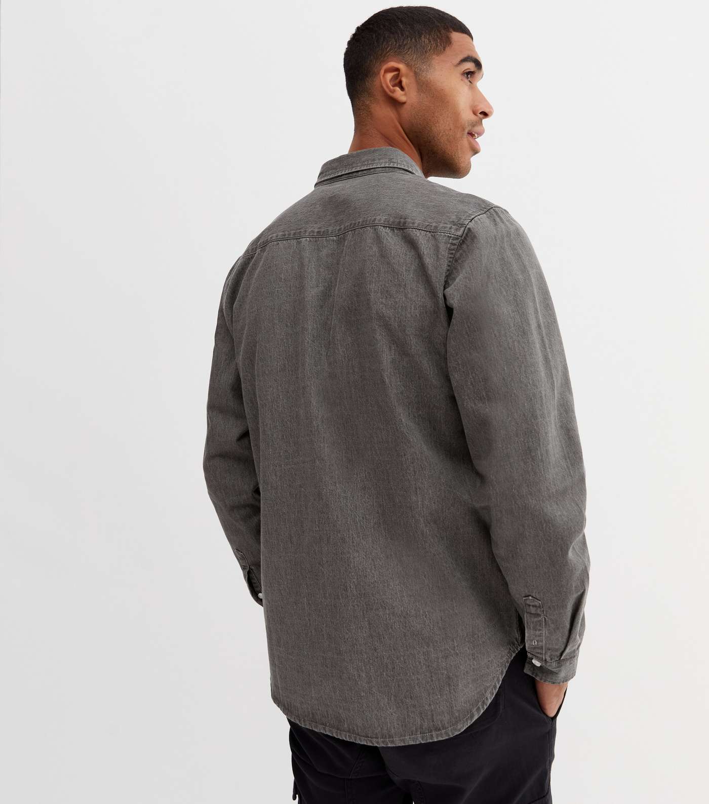 Grey Denim Long Sleeve Shirt Image 4